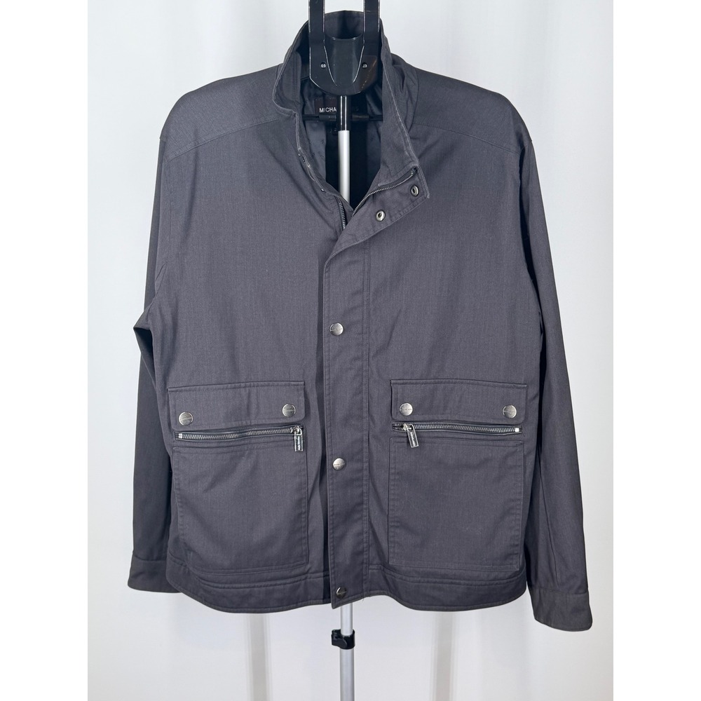 Michael Kors Mens XL Charcoal Gray Field Jacket Full Zip Multi Pocket Utility